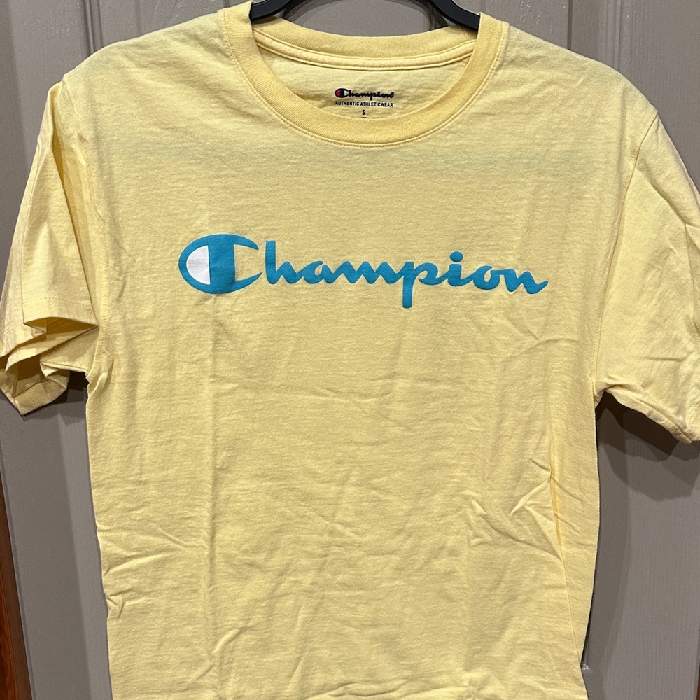 Champion Light Yellow Tee with Blue Logo